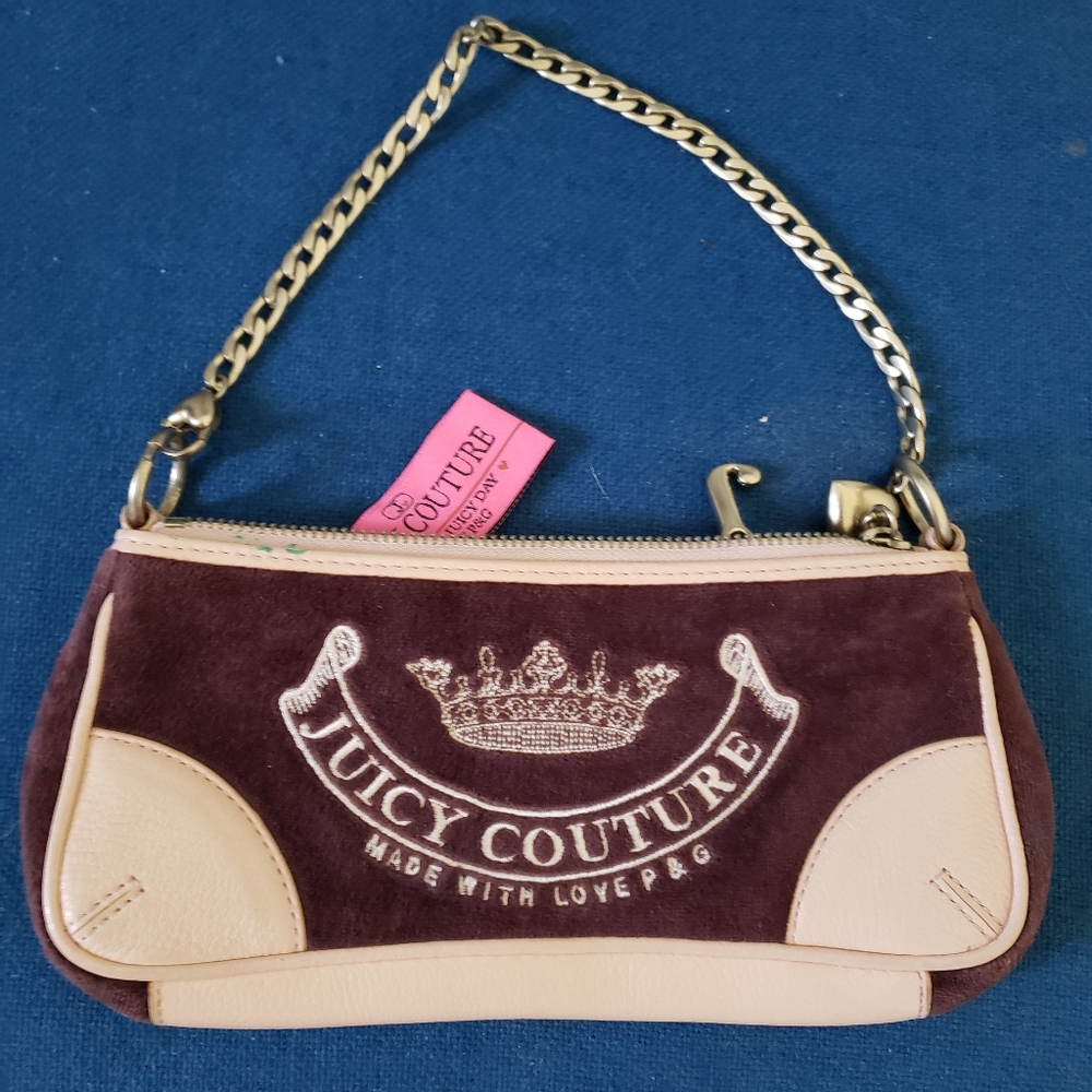 Juicy Couture Brown Velvet Pink Leather Bag
